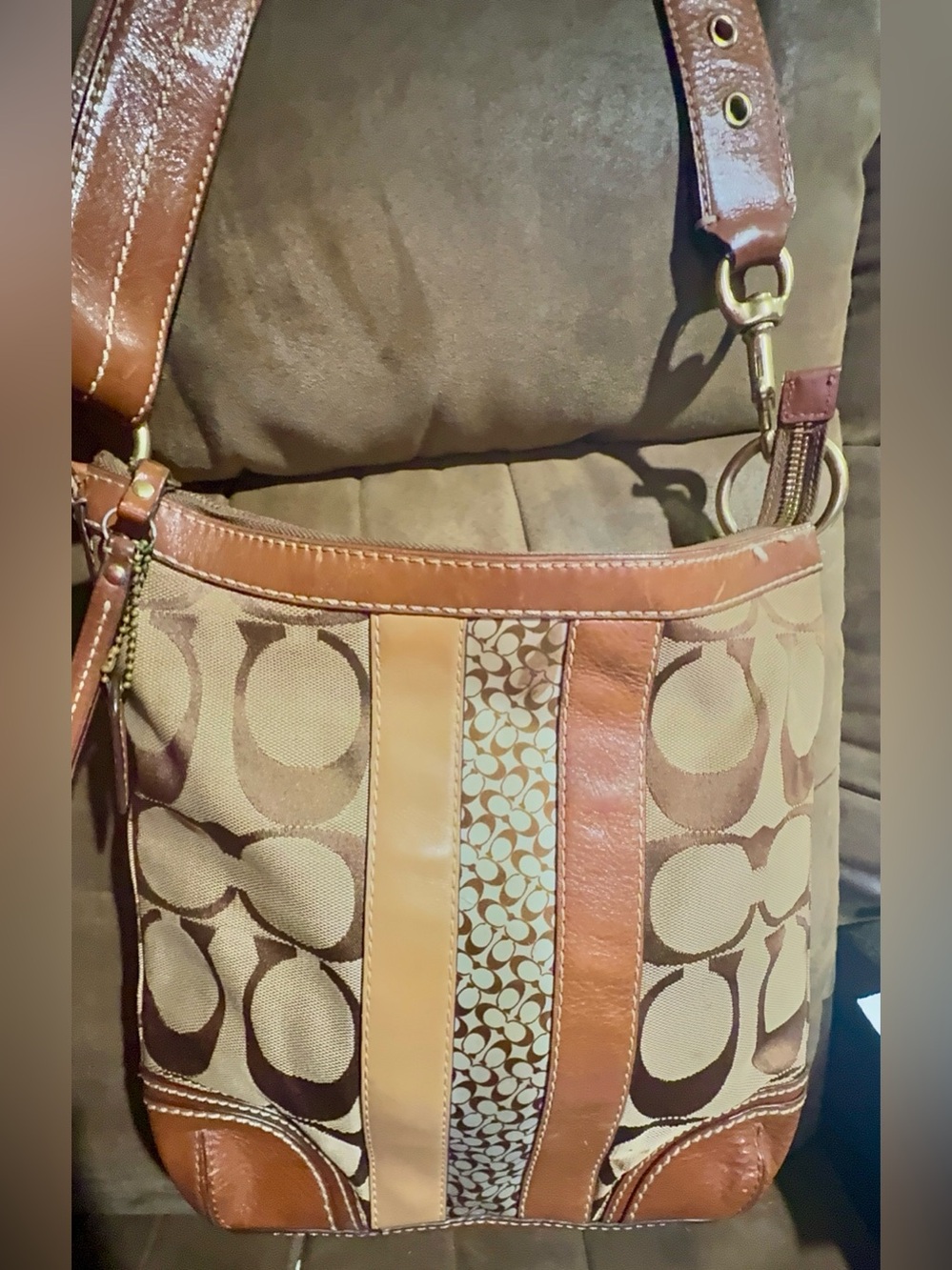 Women's Brown Signature Canvas Tote Bag vintage Authentic 100% Coach leather
